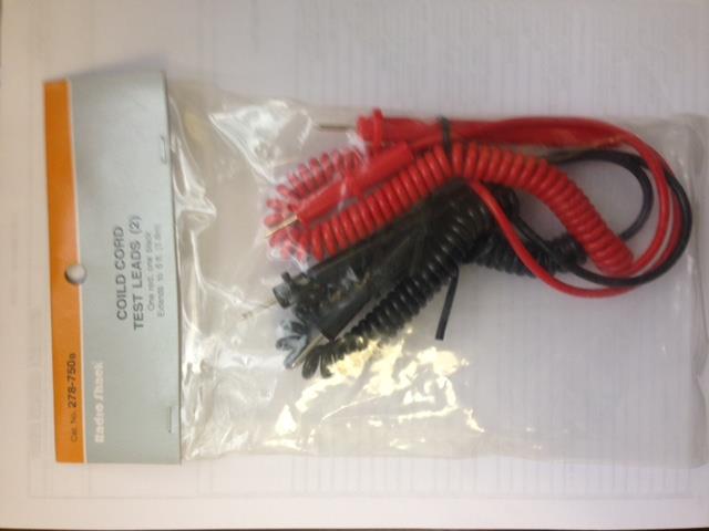 278-750bRADIO SHACK coil cord testleads one red one balckexpands to 6ft
